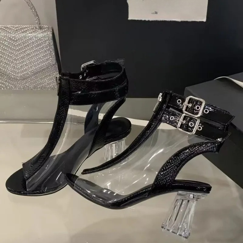 Crystal Heel Zip Sandals Summe - огляд і ціна Belt Buckle Blank